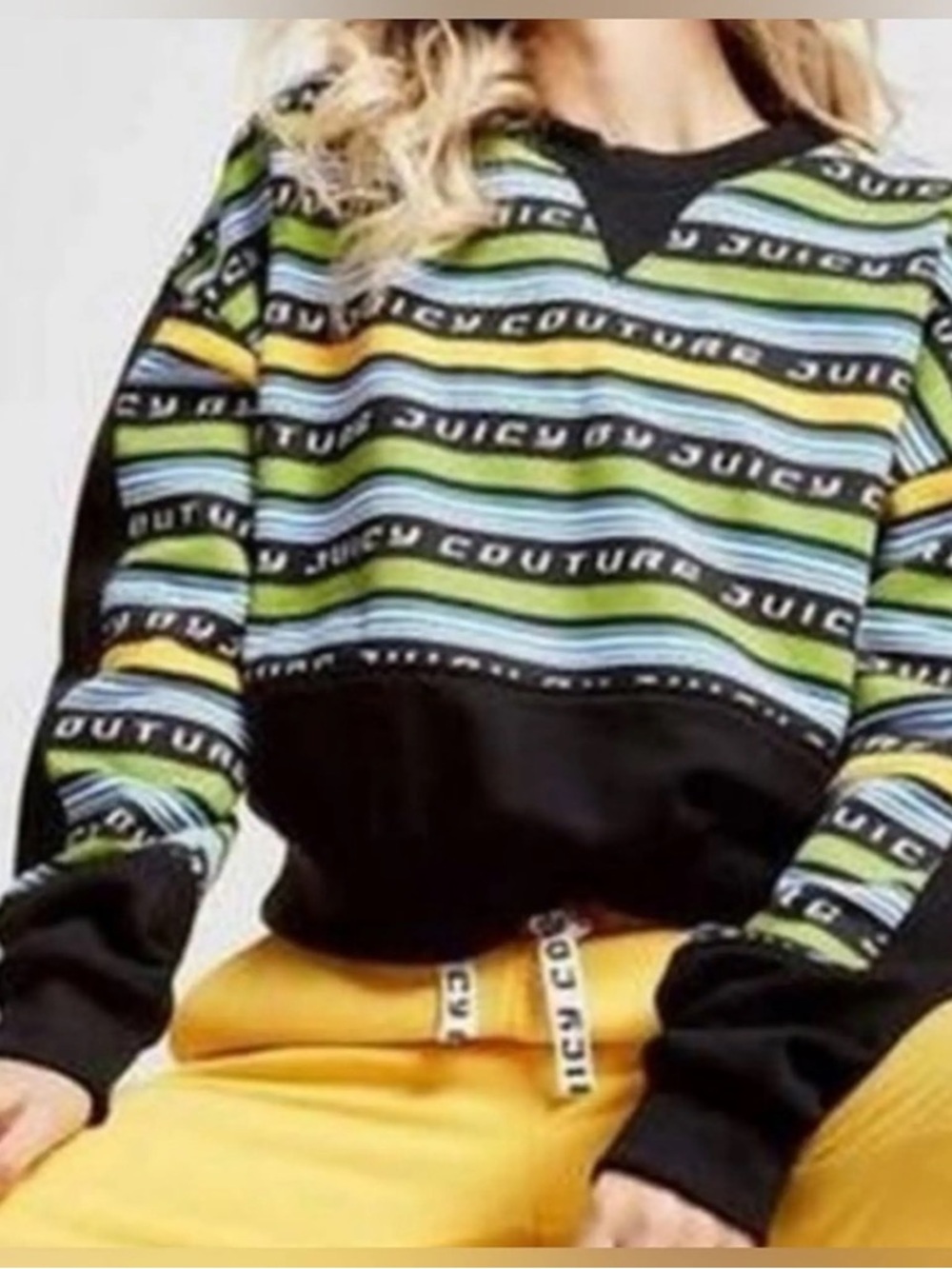 Juicy Couture 100% Cotton Retro Style Striped Logo Cropped Sweatshirt